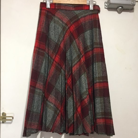 Vintage Dresses & Skirts - VINTAGE MIDI PLEATED PLAID SKIRTS SIZE 28